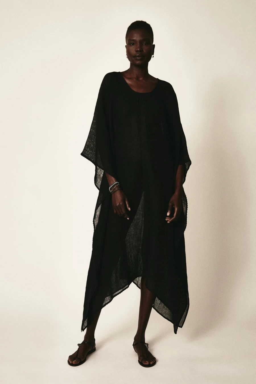 "Chan Luu Women's Black Calypso Caftan - Elegant Boho Beach Cover-Up Dress"
