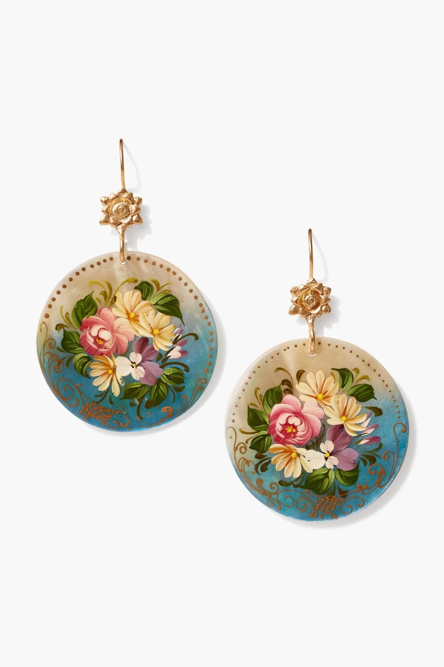 Chan Luu Women's Blue Posy Painted Coin Earrings - Handcrafted Bohemian Style Jewelry