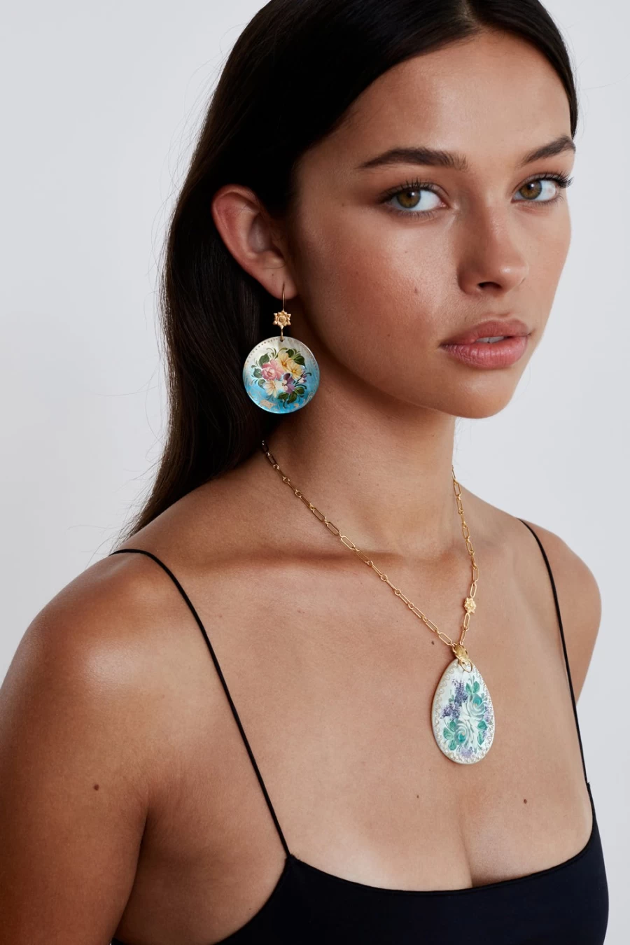 Chan Luu Women's Blue Posy Painted Coin Earrings - Handcrafted Bohemian Style Jewelry