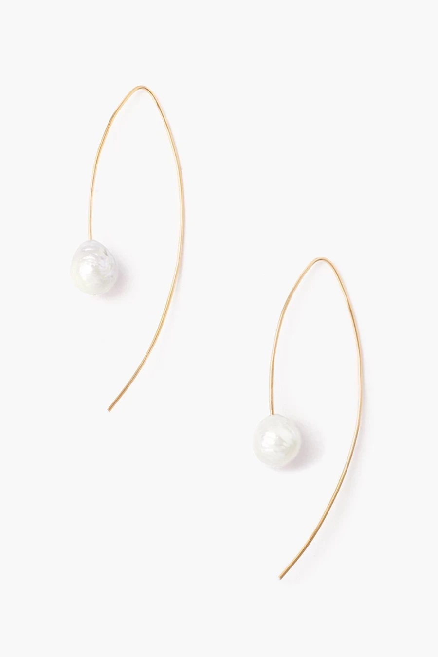 Chan Luu Women's White & Gold Pearl Drop Threader Earrings - Elegant Floating Pearl Design