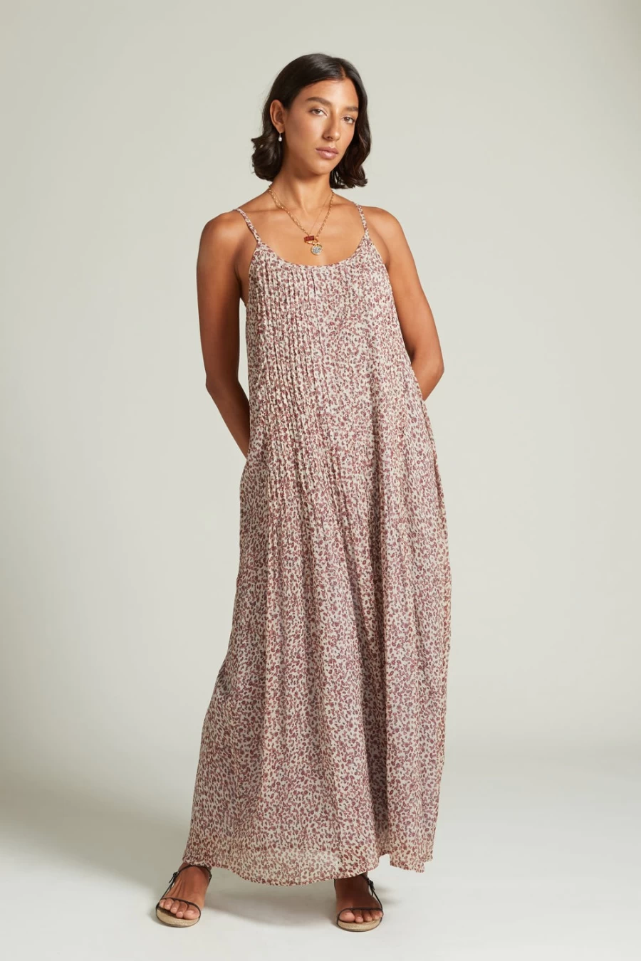 Chan Luu Women's Emma Pleated Paisley Sundress in Eggshell