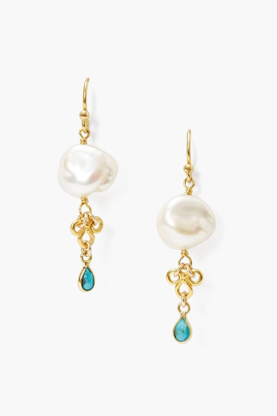 Chan Luu Women's White Pearl and Turquoise Loop Earrings – Boho Chic Handmade Jewelry