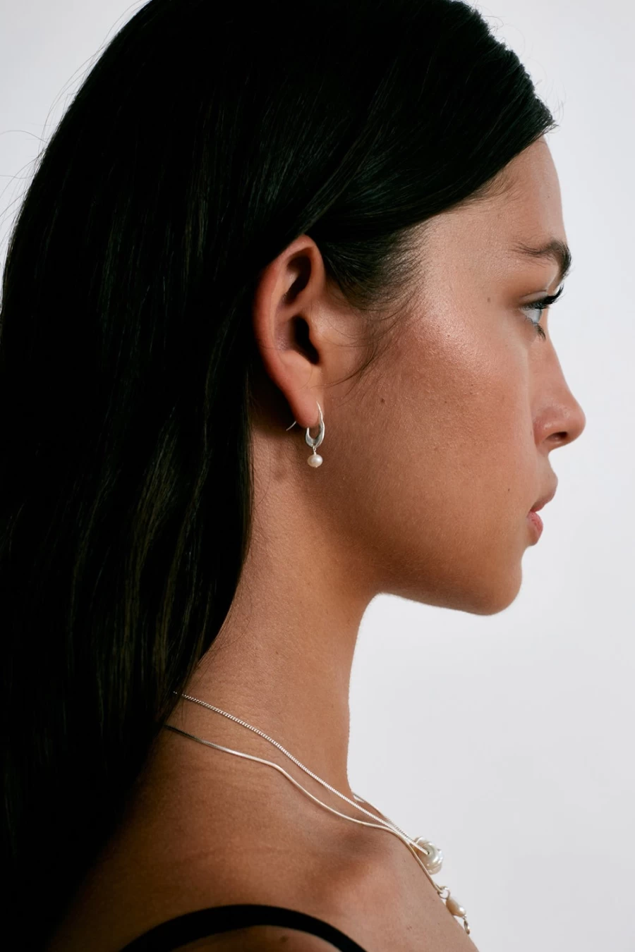Chan Luu Gala Crescent Pearl Earrings for Women - Mini Silver Pearl Stud Earrings