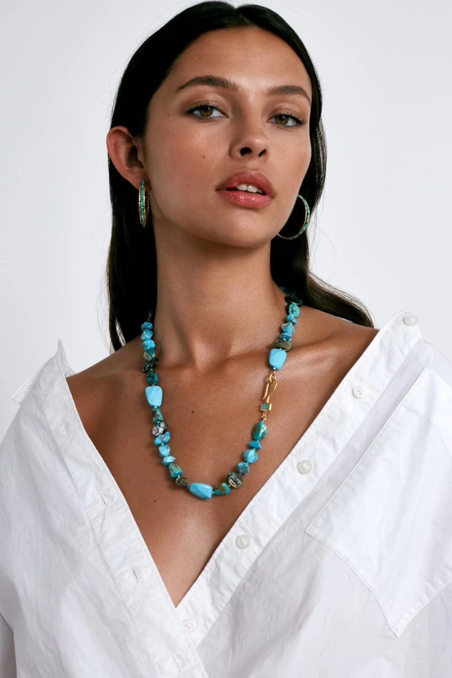 Chan Luu Women's Odyssey Hook Necklace with Turquoise - Handcrafted Bohemian Jewelry