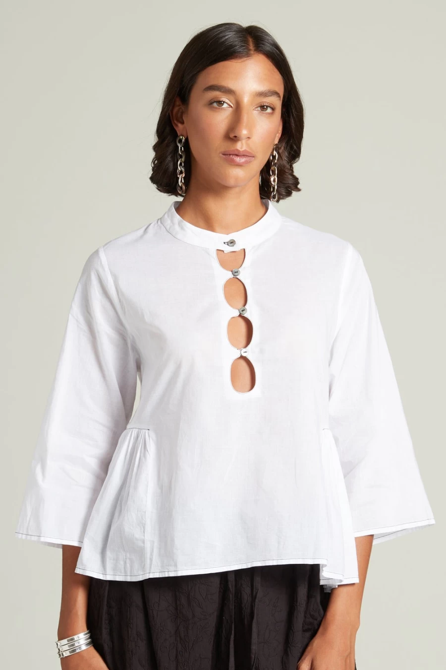 Chan Luu Women's White Keyhole Blouse - Elegant Anokhi Style Top