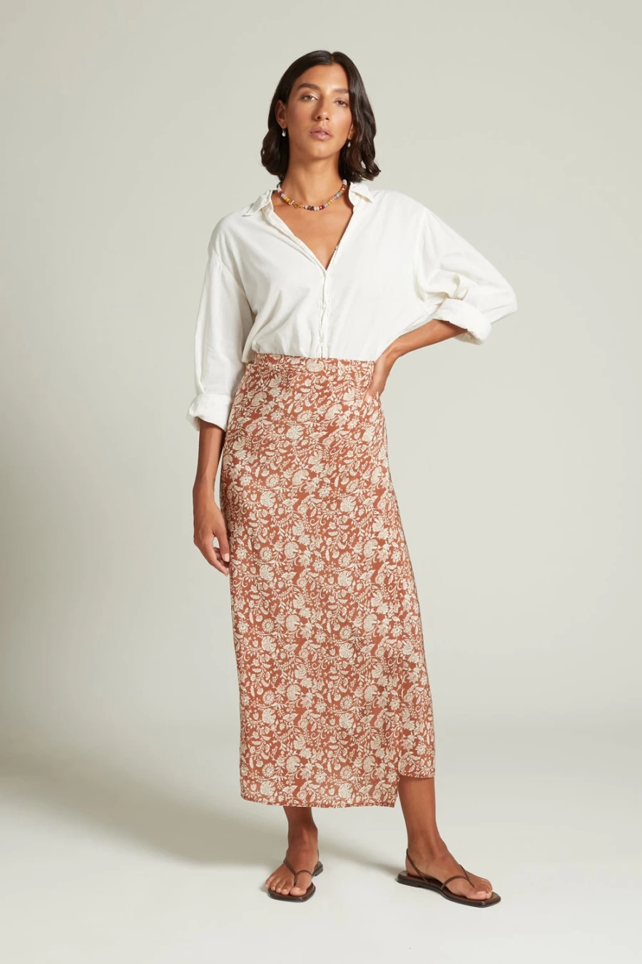 Chan Luu Women's Eloise Floral Wrap Skirt in Sequoia - Boho Chic Printed Midi Skirt
