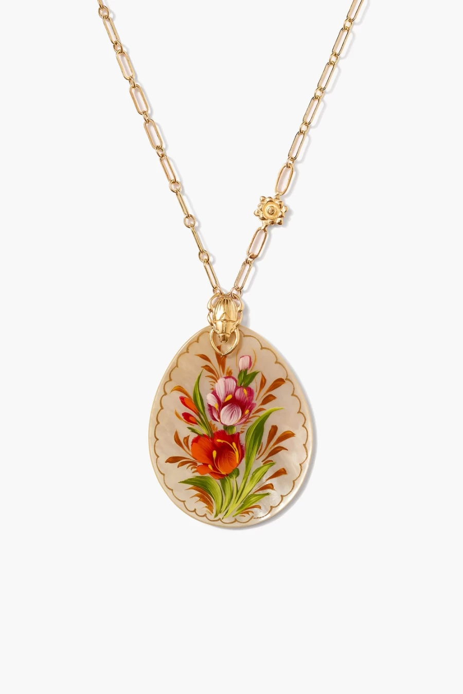 Chan Luu Women's Cream Mix Posy Painted Teardrop Pendant Necklace
