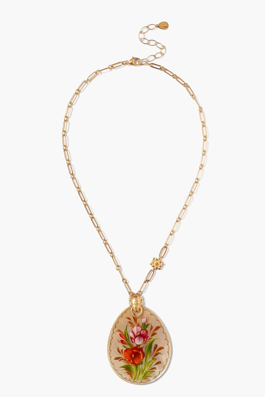 Chan Luu Women's Cream Mix Posy Painted Teardrop Pendant Necklace