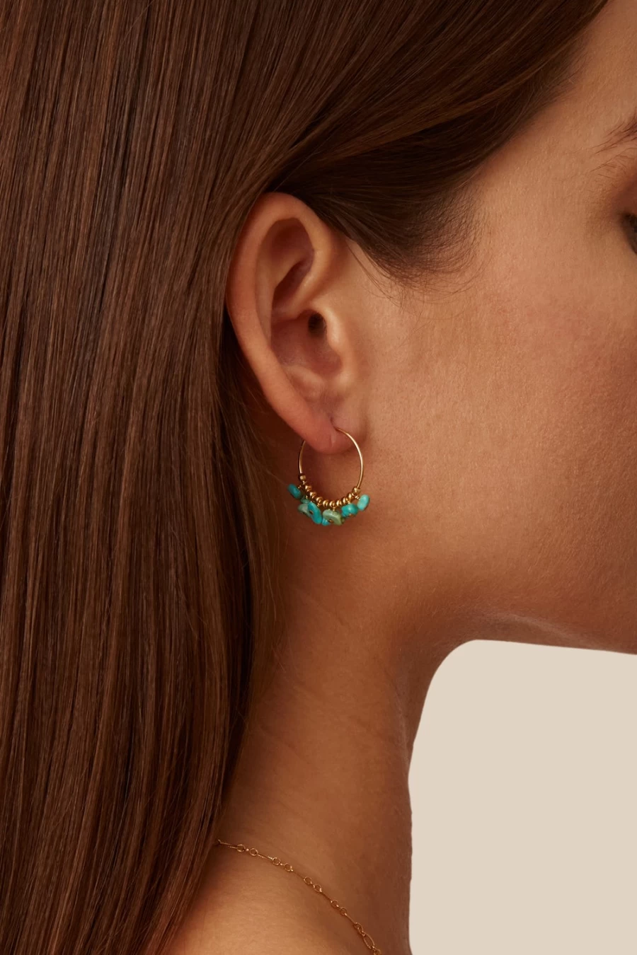 Chan Luu Turquoise and Gold Heishi Hoop Earrings for Women