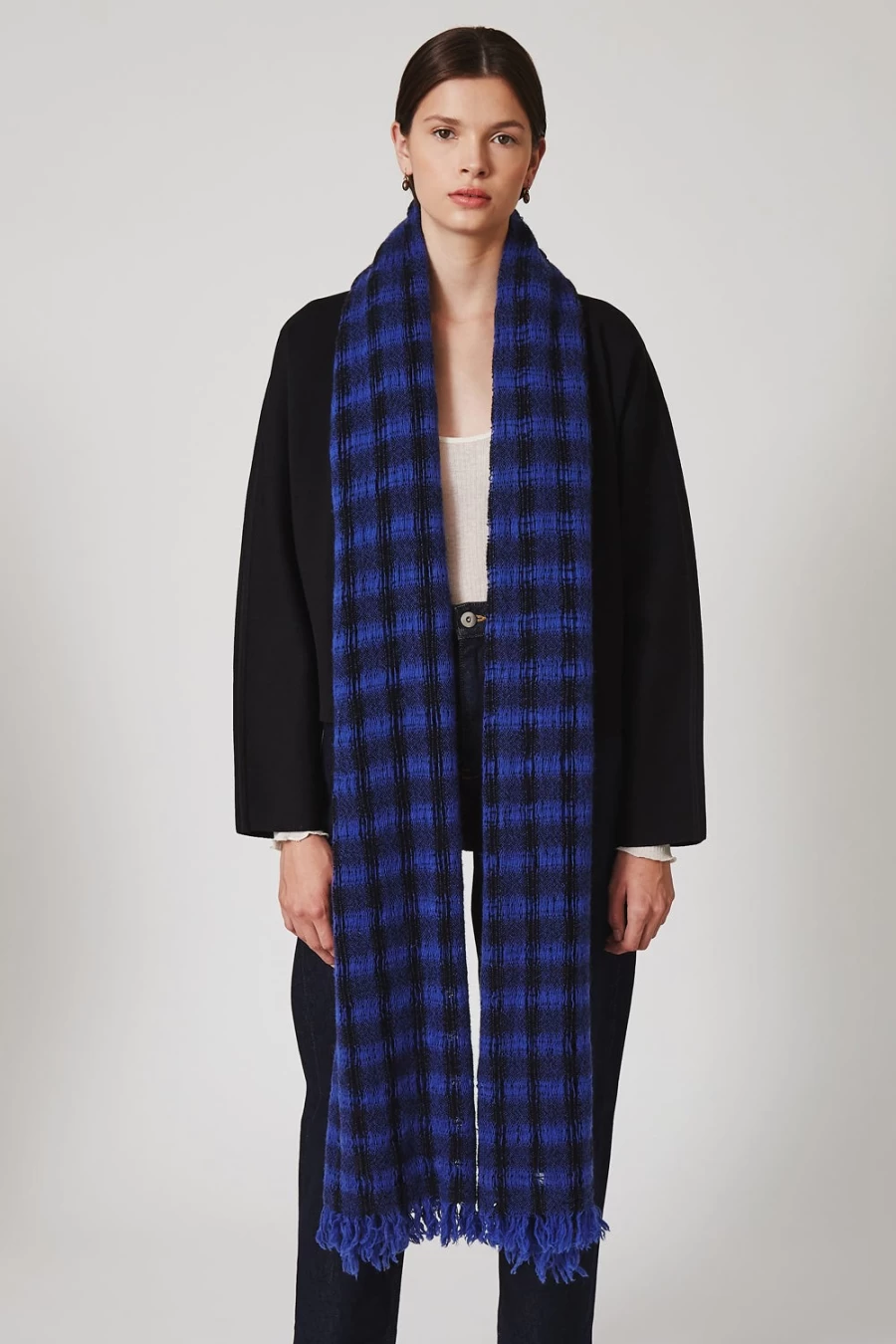 Chan Luu Women's Sapphire Blue Checkered Wool Scarf - Soft Winter Wrap