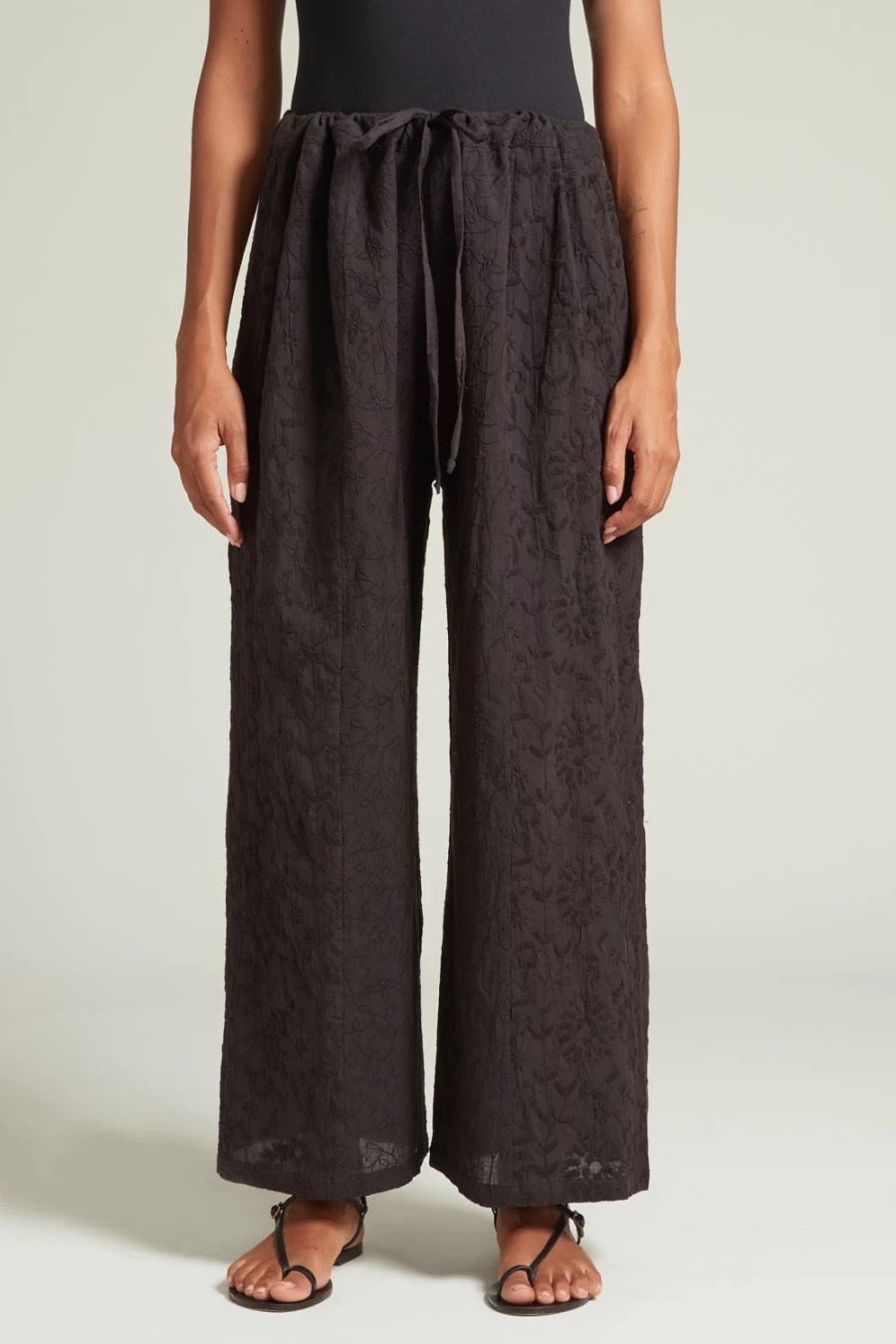 Chan Luu Women's Wisteria Embroidered Wide Leg Pants in Luxe Caviar Fabric