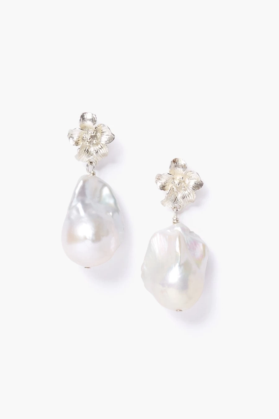 Chan Luu Sterling Silver Hibiscus Pearl Dangle Earrings for Women