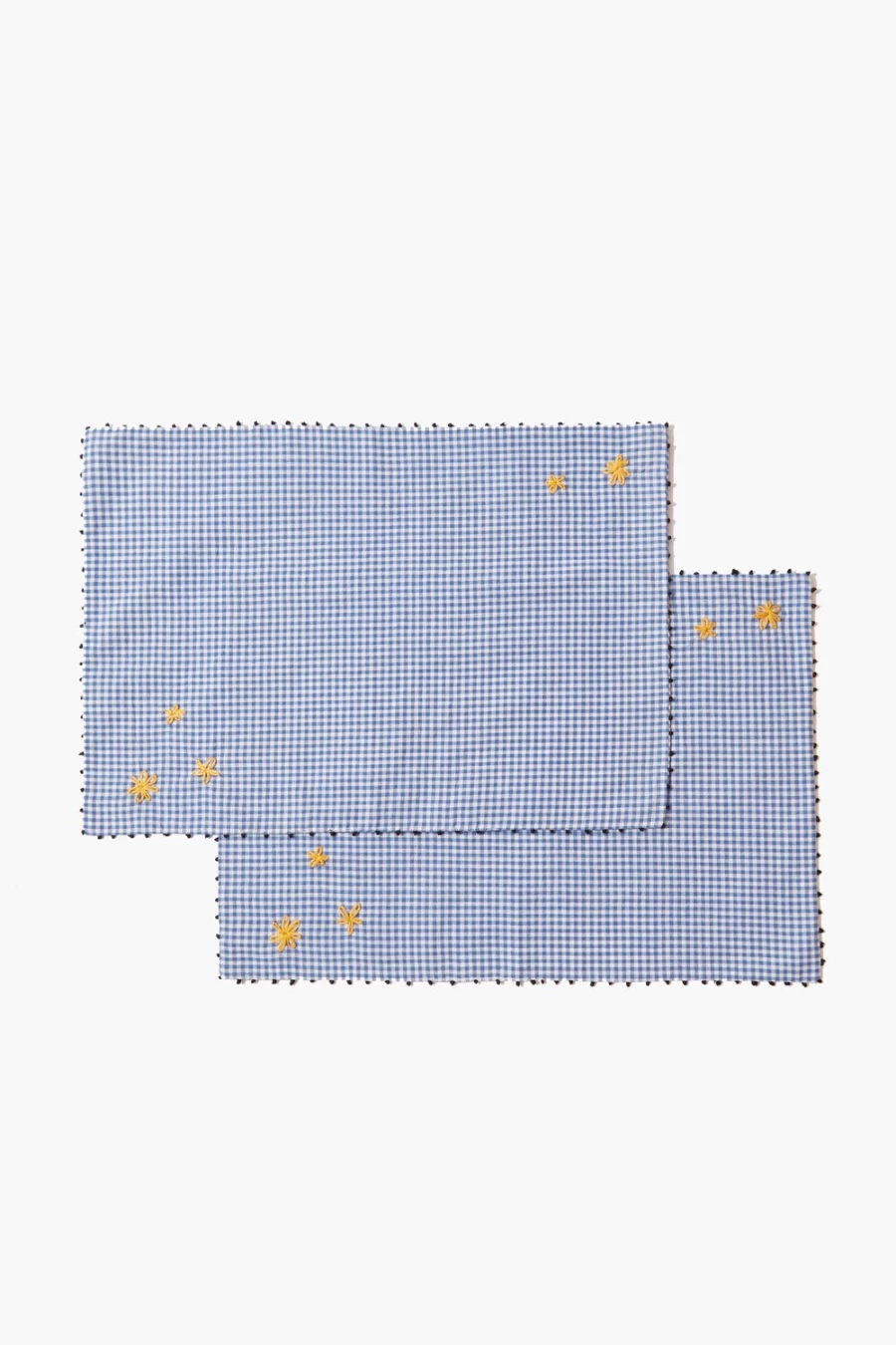 "Chan Luu Blue Gingham Embroidered Placemat Set for Women – Handcrafted Table Decor"