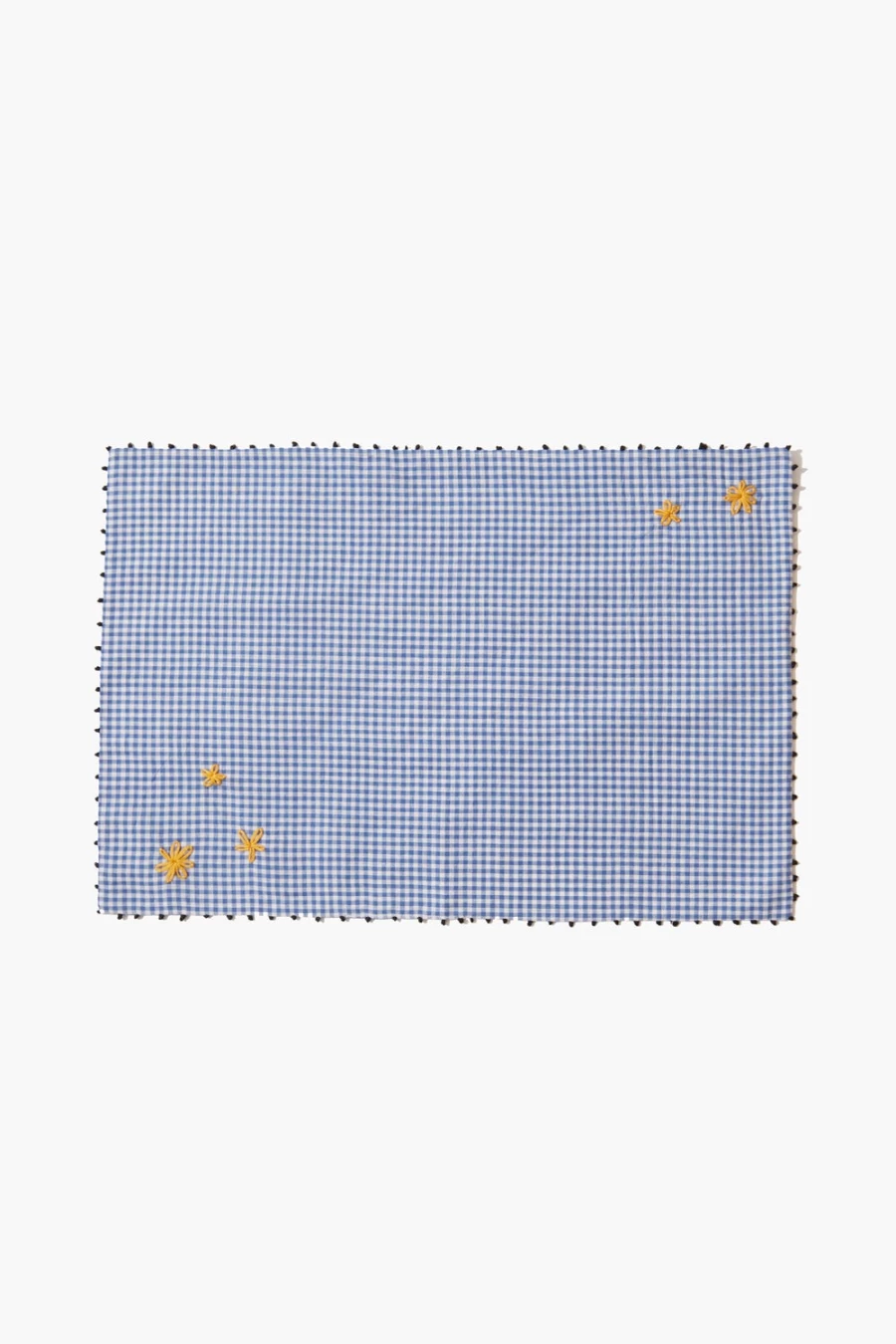 "Chan Luu Blue Gingham Embroidered Placemat Set for Women – Handcrafted Table Decor"
