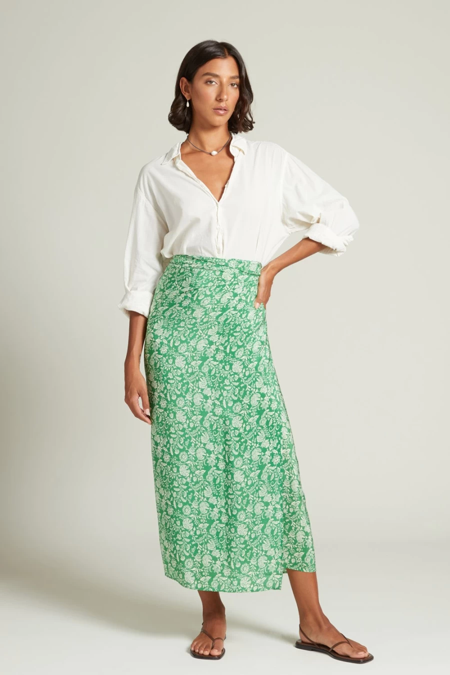 Chan Luu Women's Eloise Floral Wrap Skirt in Verdant Green - Boho Chic Printed Midi Skirt