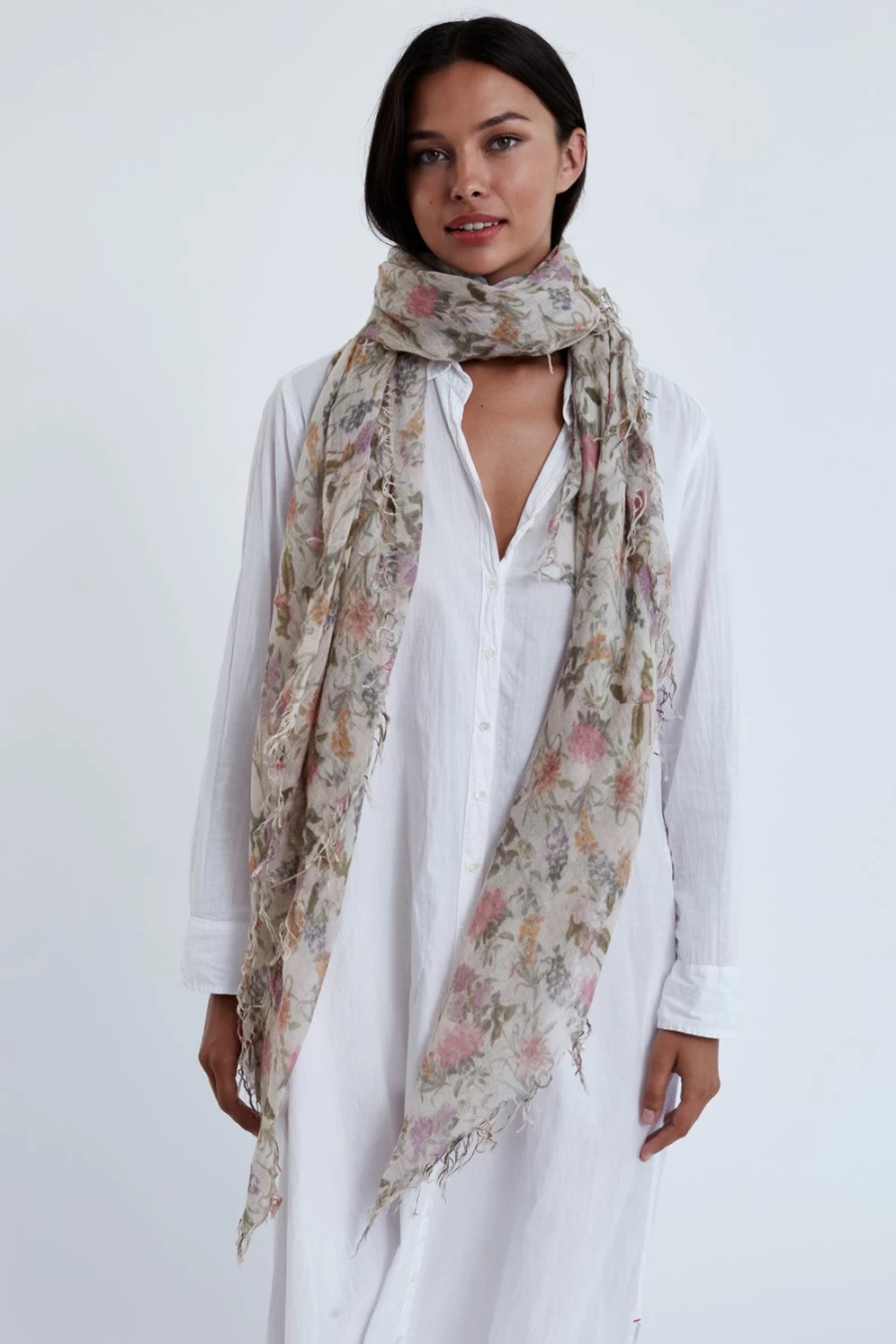 "Chan Luu Women's Floral Cashmere Silk Scarf with Coconut Milk Design"