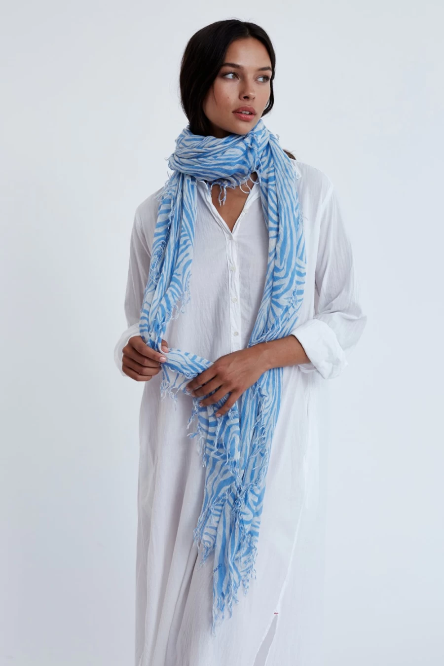 "Chan Luu Women's Baby Blue Zebra Print Scarf - Luxurious Cashmere & Silk Blend"