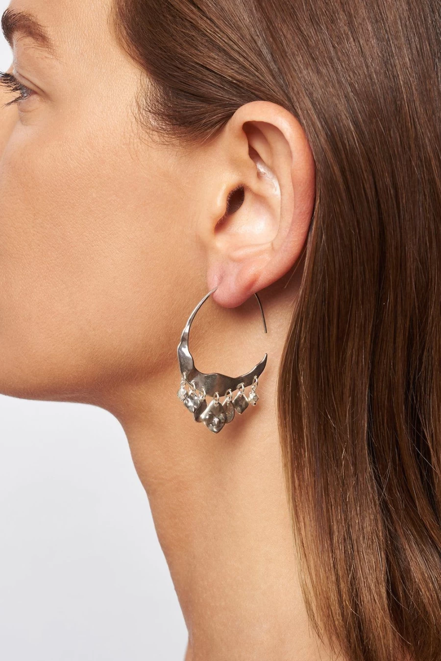 Chan Luu Silver Crescent Earrings for Women - Handcrafted Boho Hoop Earrings