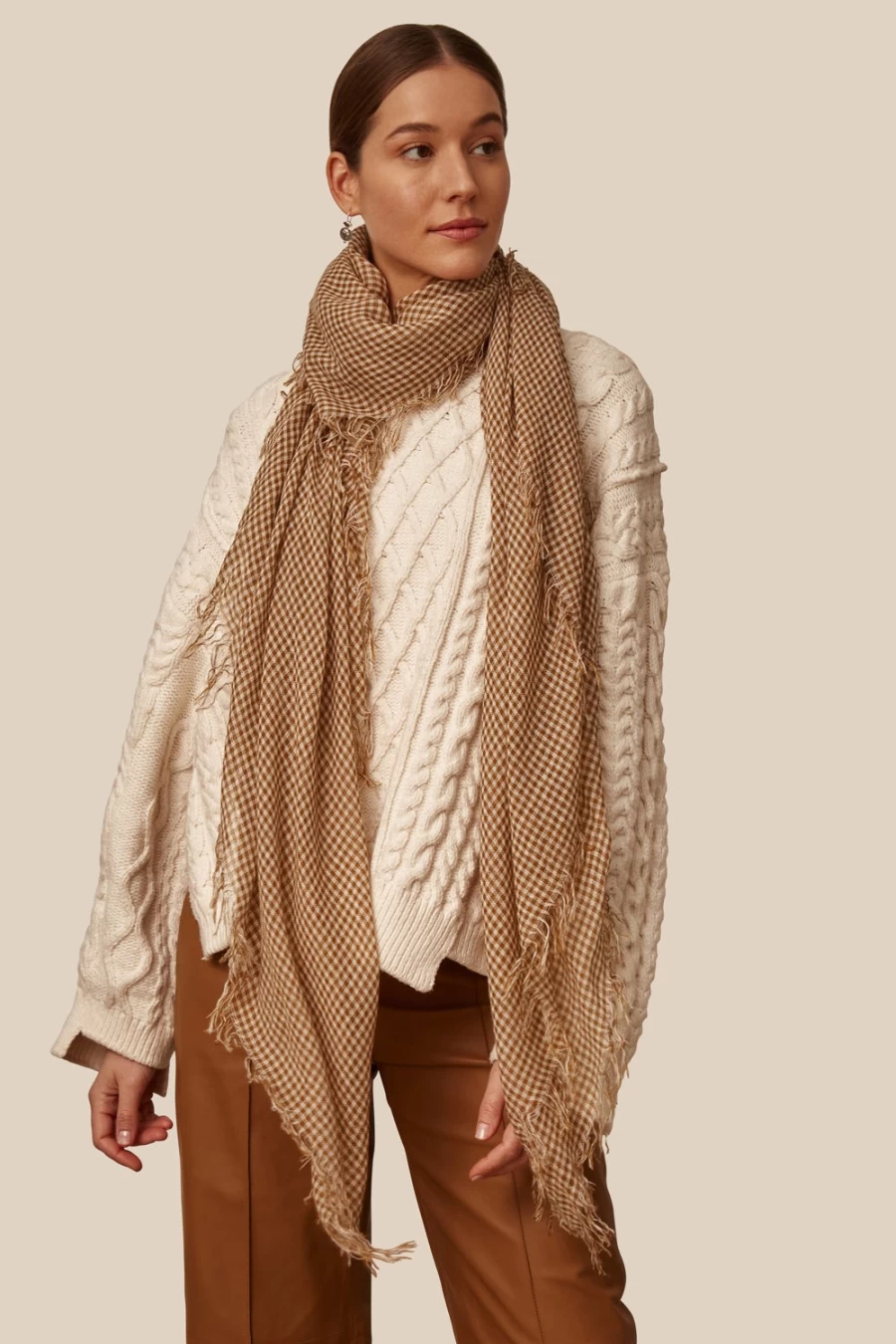 Chan Luu Women's Butterscotch Gingham Scarf - Cashmere & Silk Blend Luxury Wrap