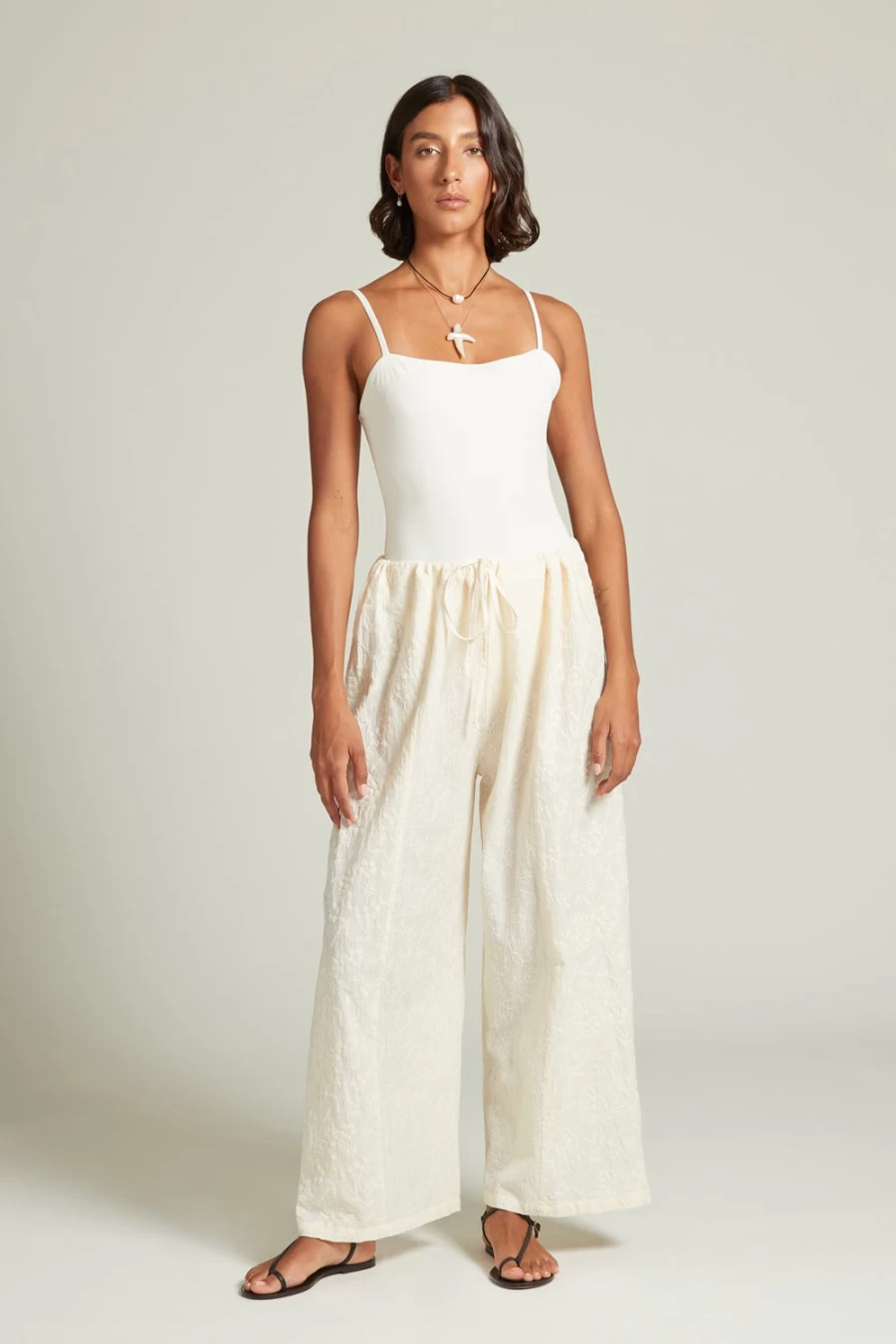 Chan Luu Women's Wisteria Embroidered Natural Linen Pants