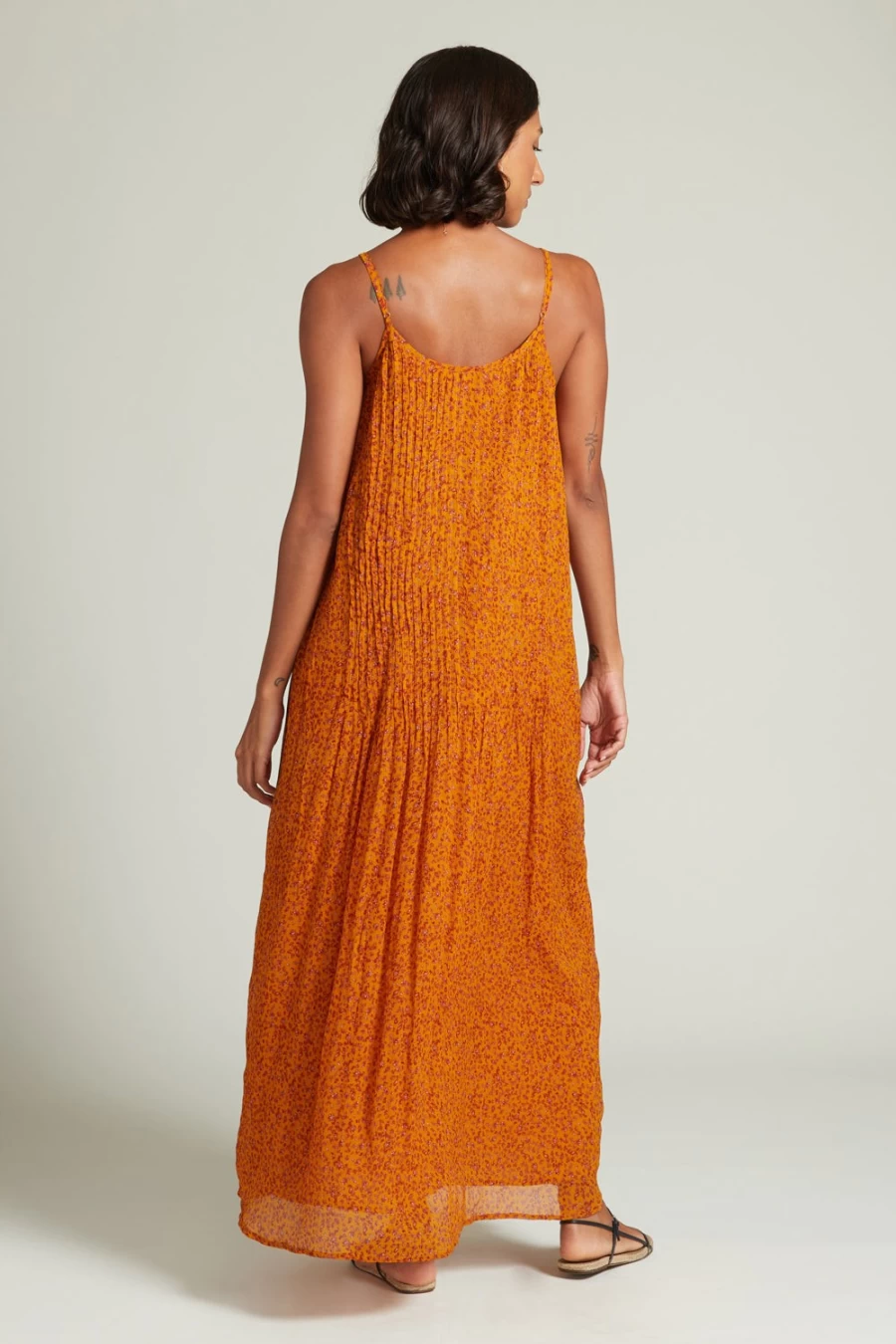 Chan Luu Women's Emma Pleated Sundress - Paisley Print, Chai Tea Color, Boho Summer Dress