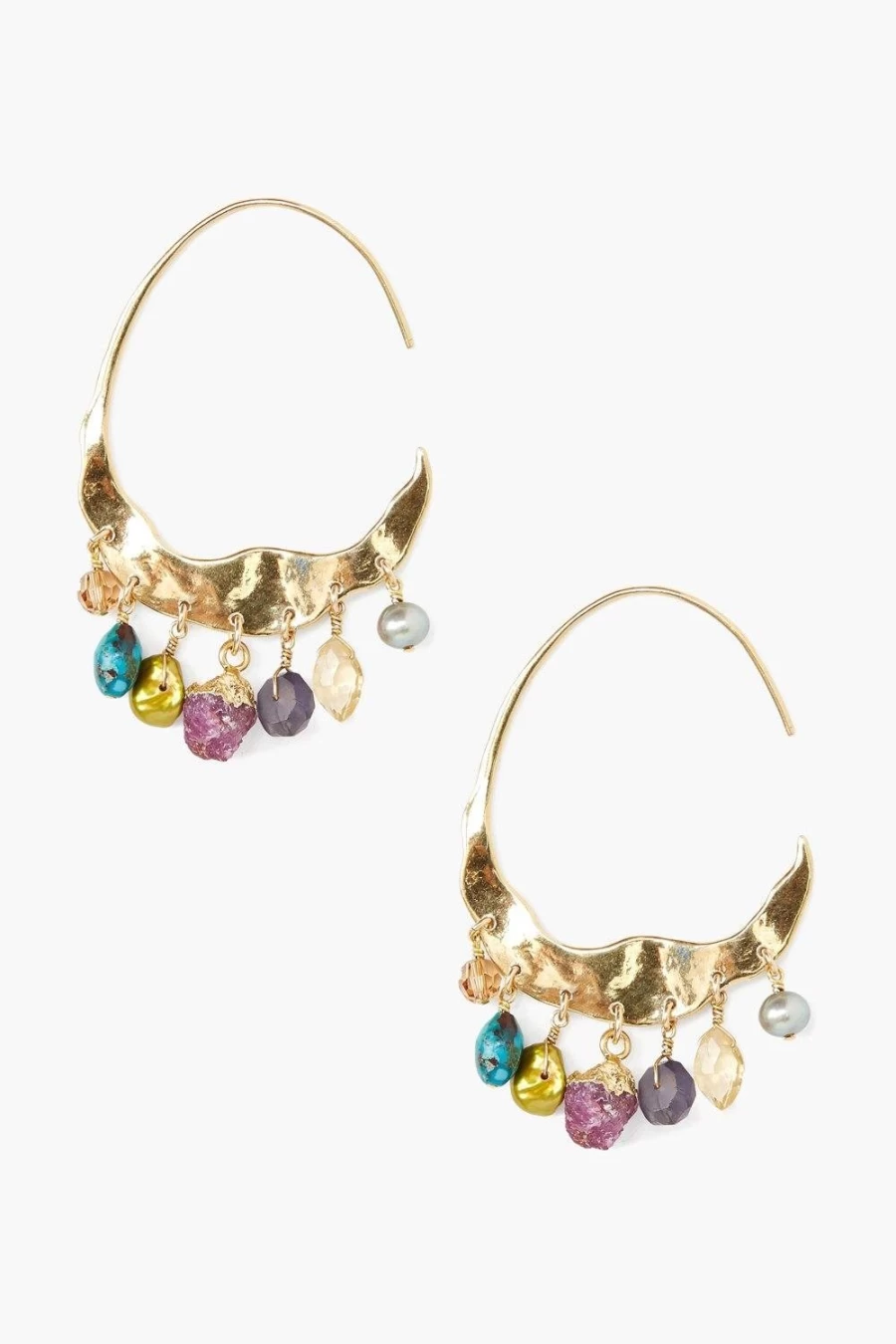 Chan Luu Crescent Multi Mix Gold Hoop Earrings for Women - Stylish Layered Hoops