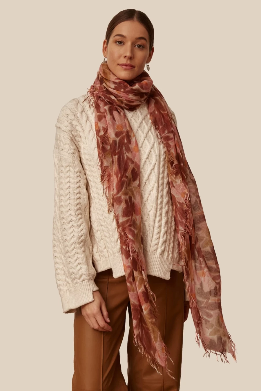 Chan Luu Women's Dusty Rose Cashmere Silk Scarf with Floral Design