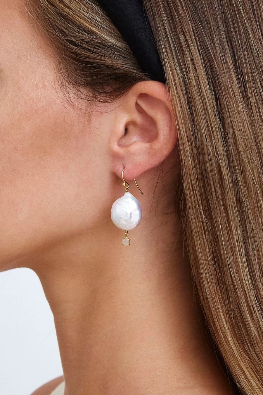 "Chan Luu Women's White Pearl and Diamond Teardrop Earrings – Elegant Dangle Jewelry"