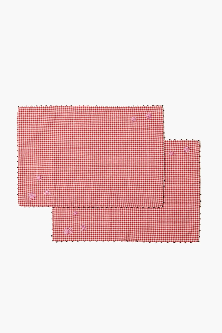 "Chan Luu Women's Red Gingham Embroidered Placemat Set - Handcrafted Table Decor"