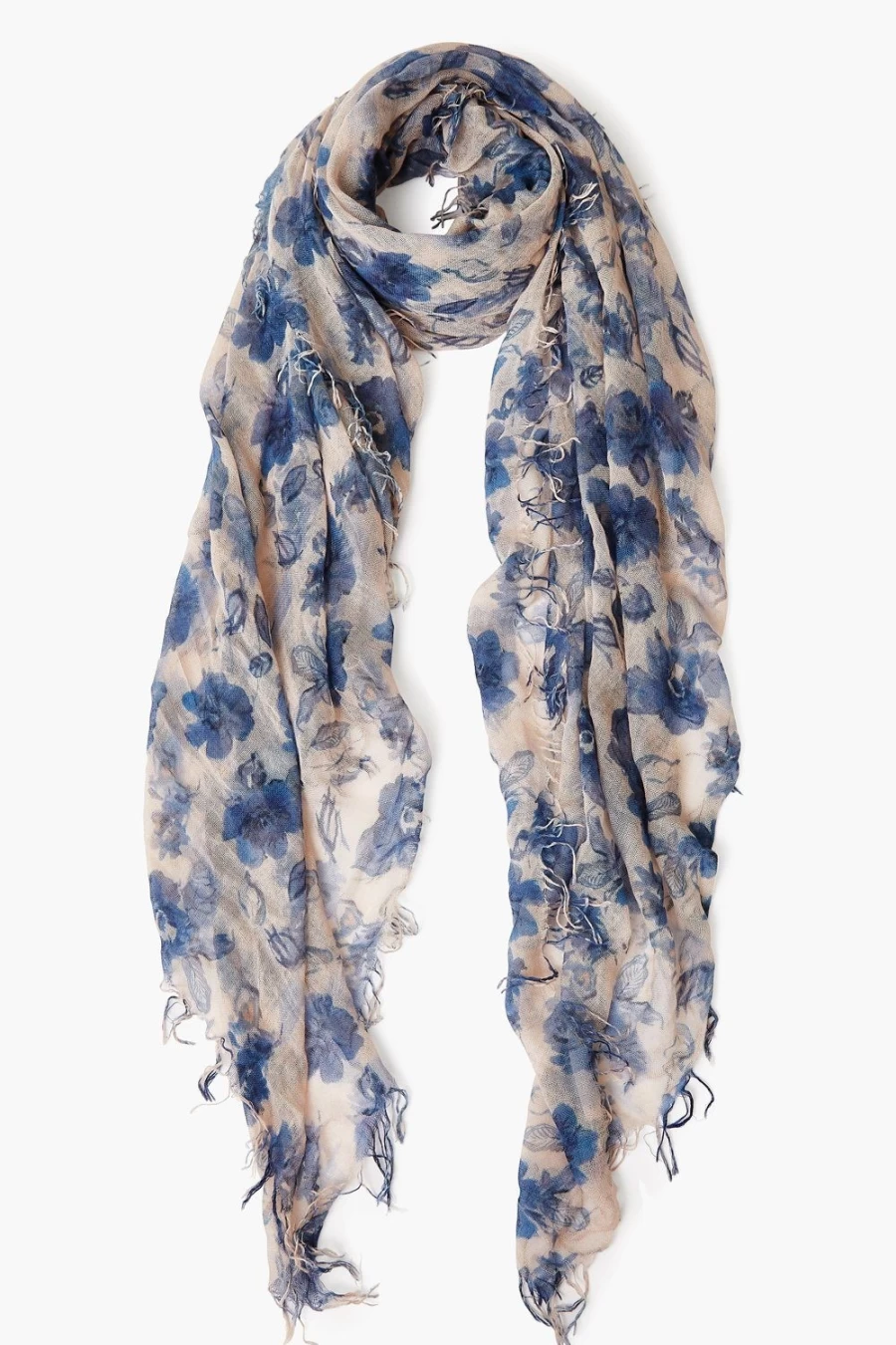 "Chan Luu Women's Indigo Blue French Floral Cashmere Silk Scarf – Luxurious Wrap"