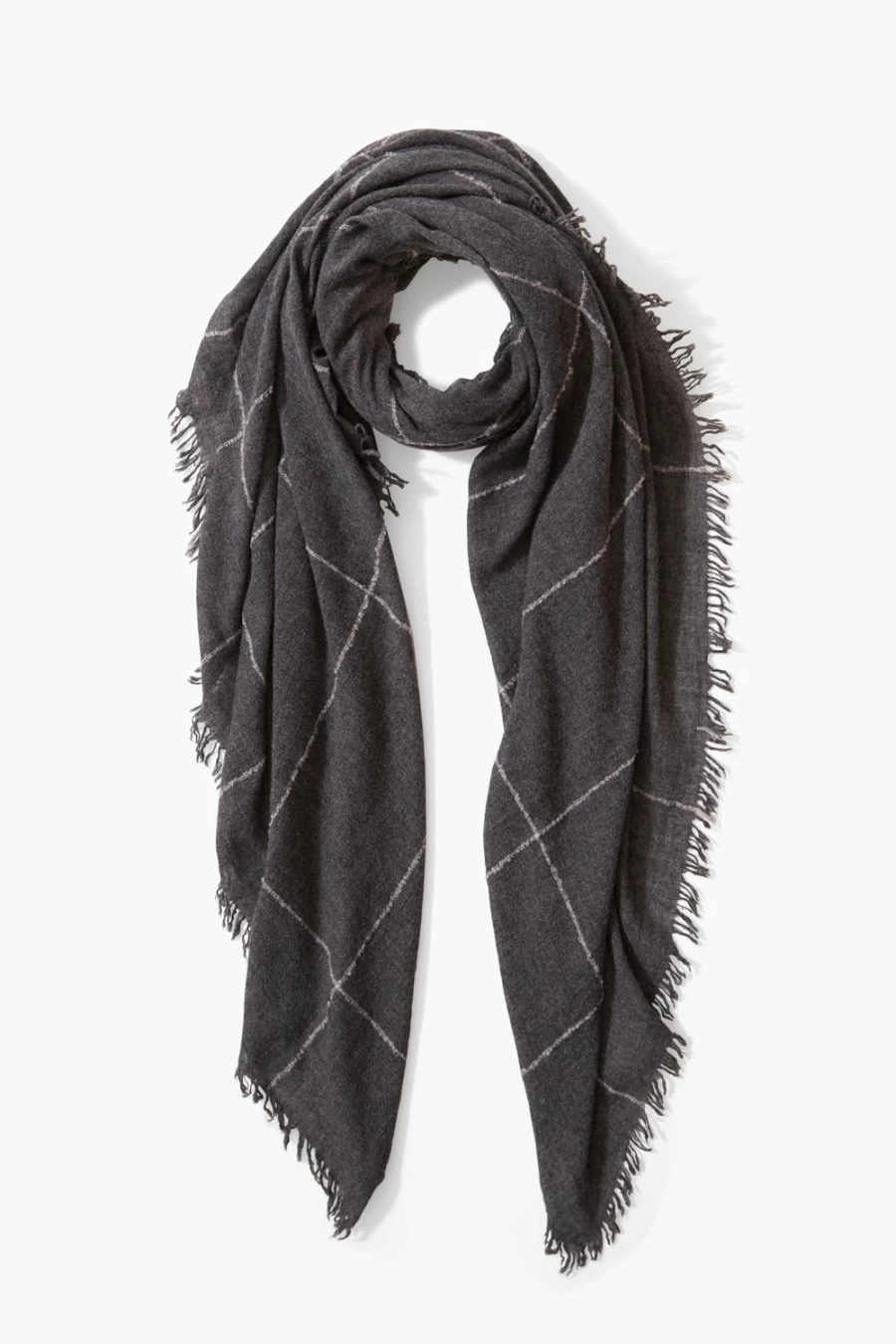 "Chan Luu Women's Charcoal Windowpane Cashmere Scarf - Soft Luxury Wrap"