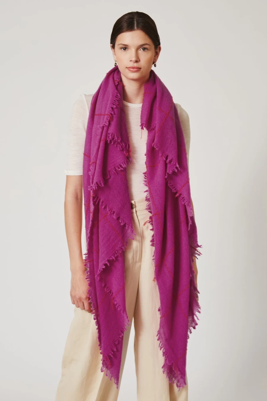 Chan Luu Women's Hyacinth Cashmere Windowpane Scarf - Soft Luxury Wrap