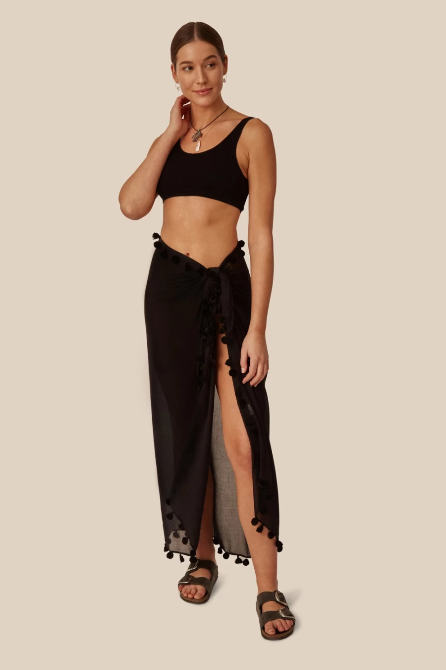 "Chan Luu Women's Black Tassel Sarong - Stylish Beach Wrap & Cover-Up"