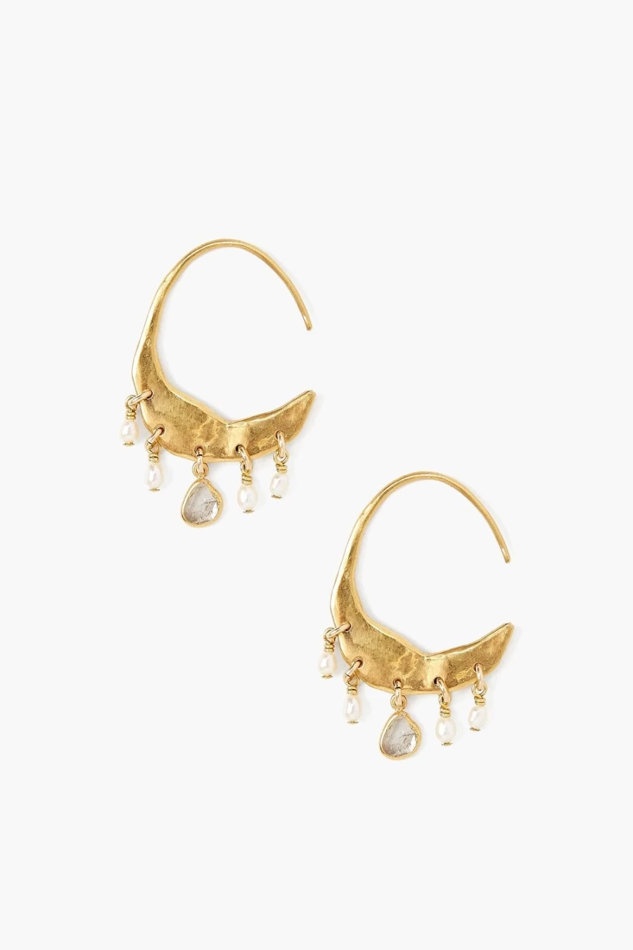 "Chan Luu Petite Crescent Hoop Earrings for Women - White Pearl & Diamond Accents in Gold"