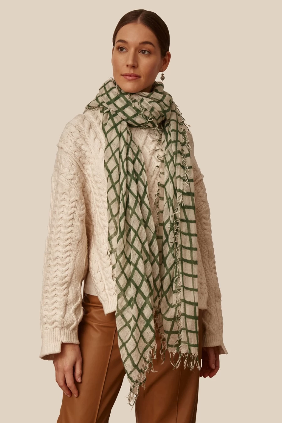 Chan Luu Women's Evergreen Windowpane Scarf - Luxurious Cashmere & Silk Blend