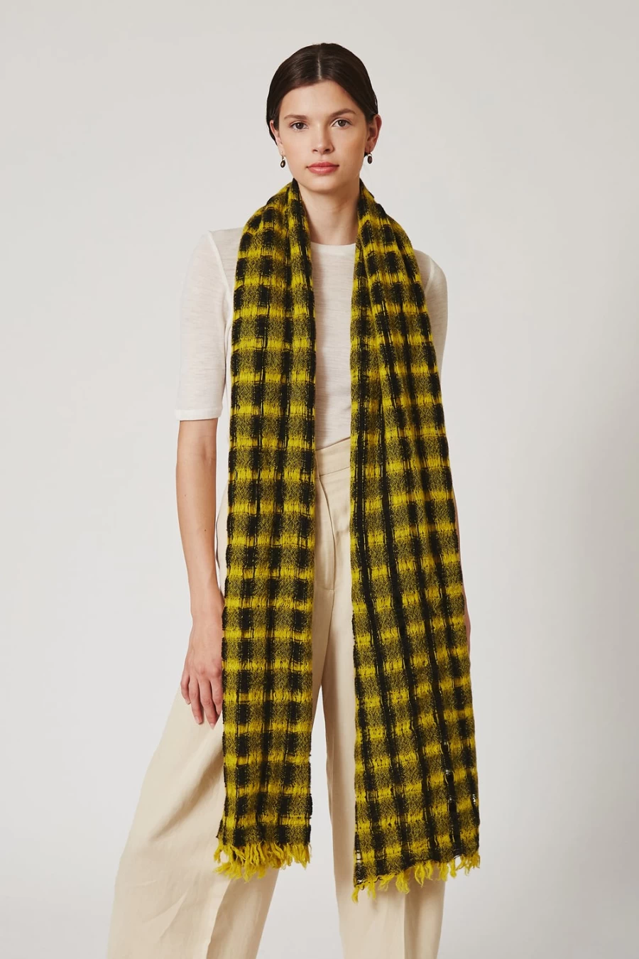 Chan Luu Women's Lemon Drop Checkered Wool Scarf - Soft Winter Wrap Fashion Accessory