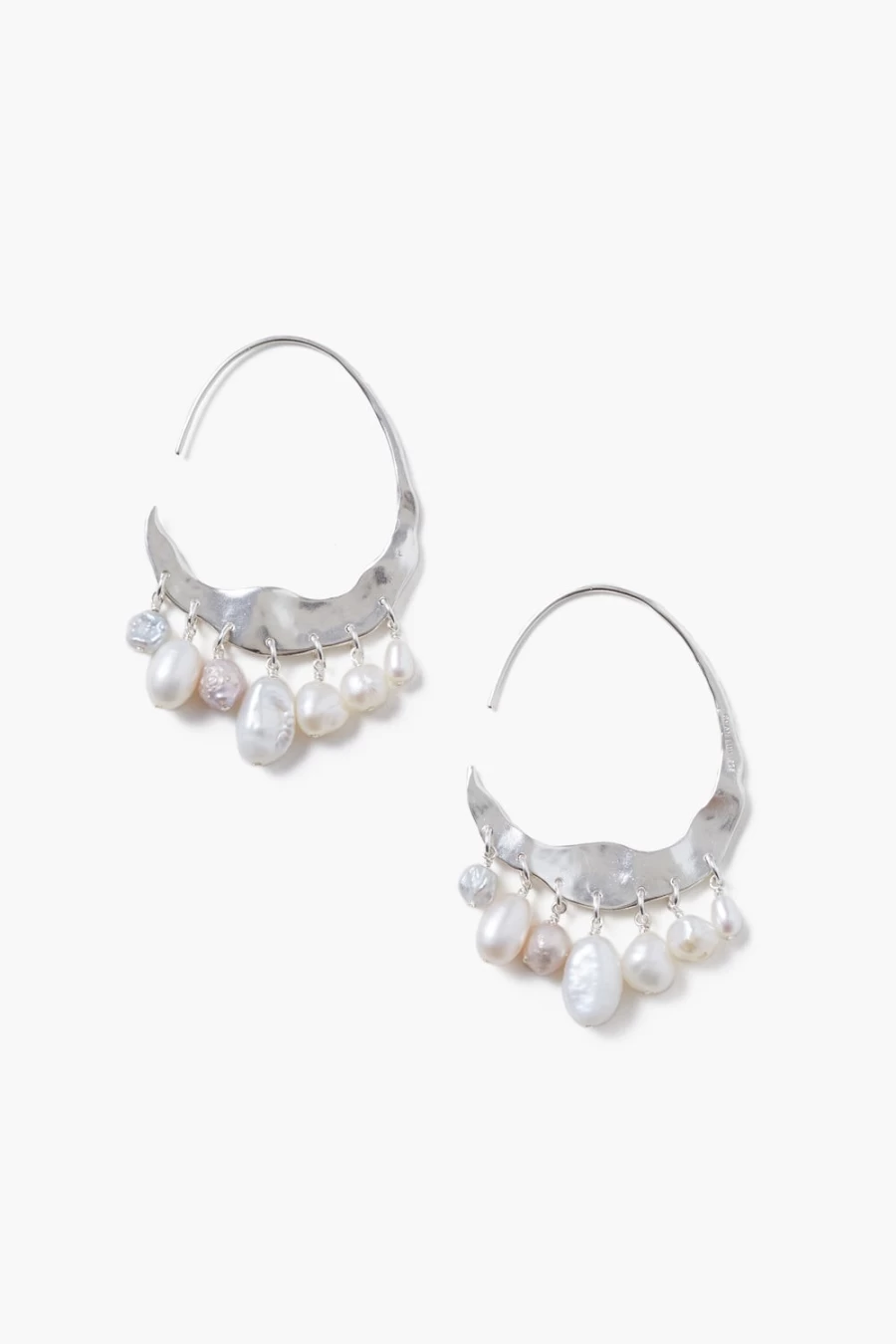 Chan Luu Women's Crescent Hoop Earrings with White Pearl and Silver Design