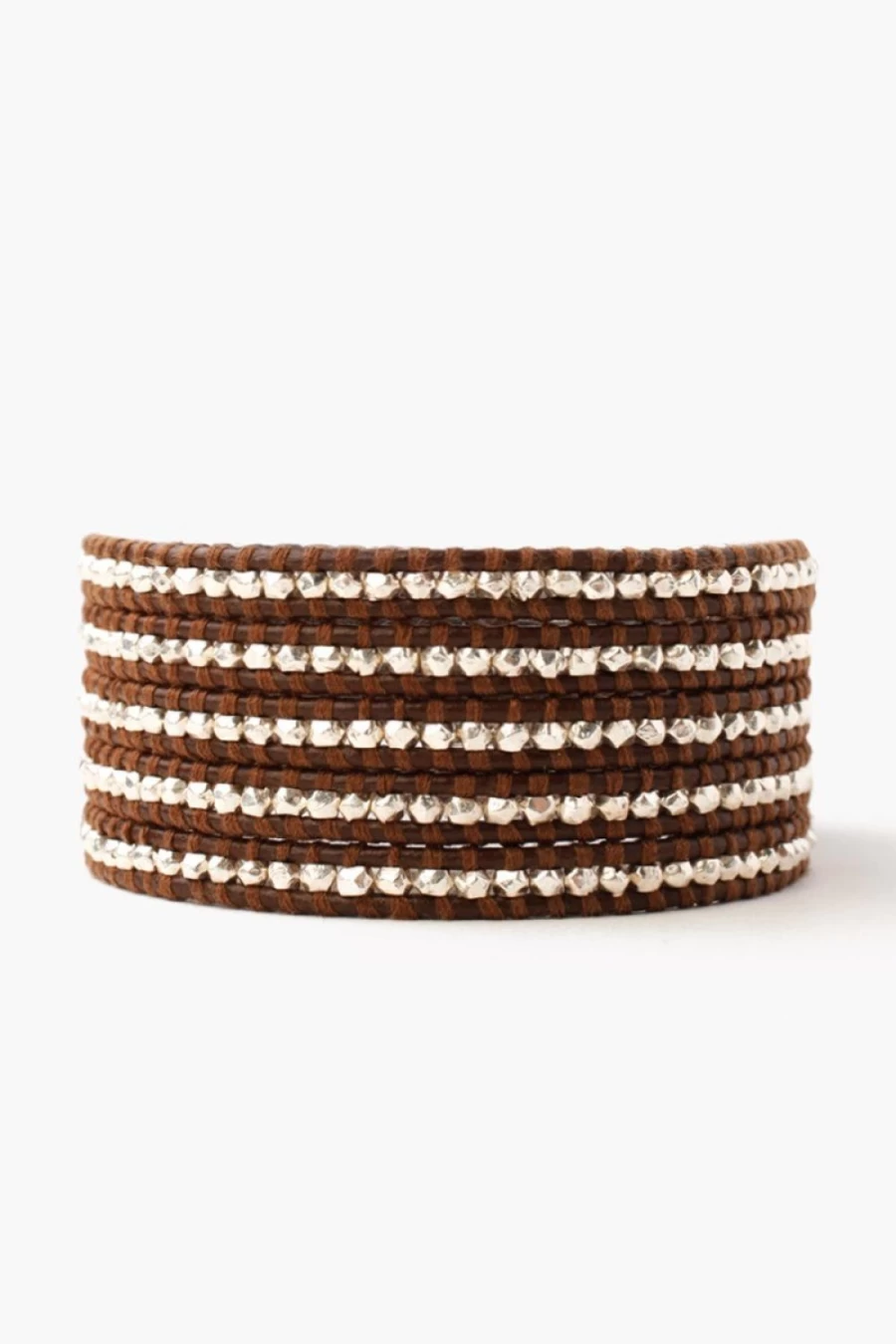 Chan Luu Women's Sterling Silver Wrap Bracelet on Brown Leather - Handmade Jewelry Gift for Her