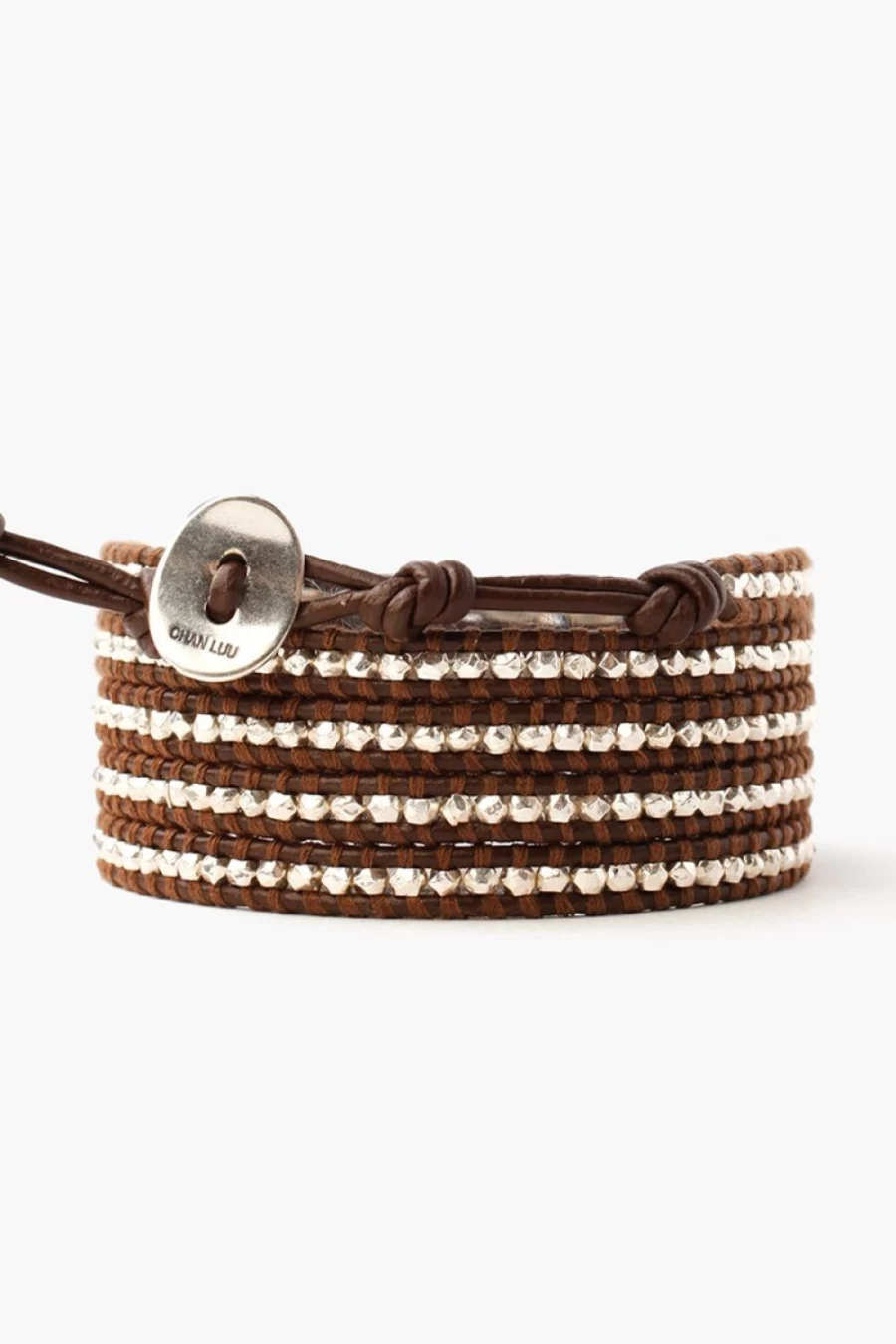 Chan Luu Women's Sterling Silver Wrap Bracelet on Brown Leather - Handmade Jewelry Gift for Her