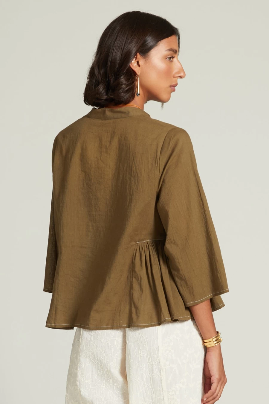 Chan Luu Women's Anokhi Keyhole Blouse in Dark Olive - Boho Chic Top