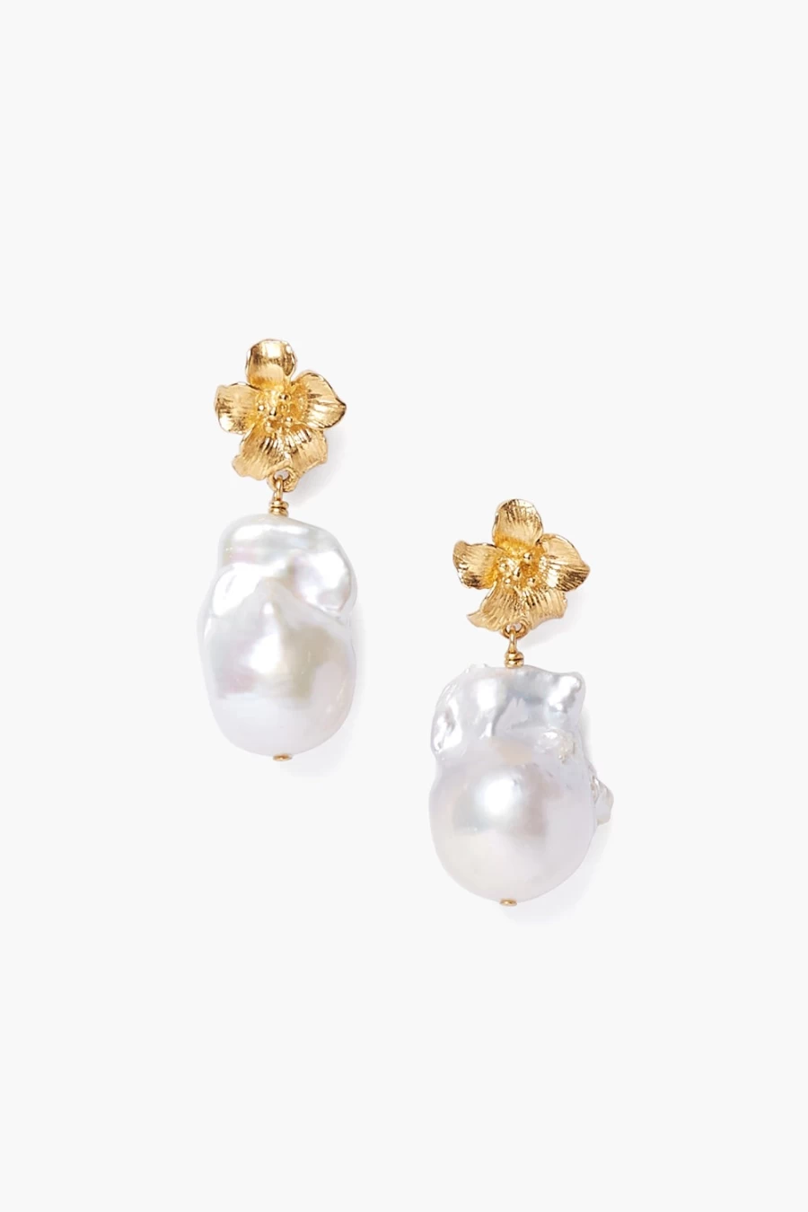 Chan Luu Gold Hibiscus Pearl Drop Earrings for Women - Handcrafted Bohemian Jewelry