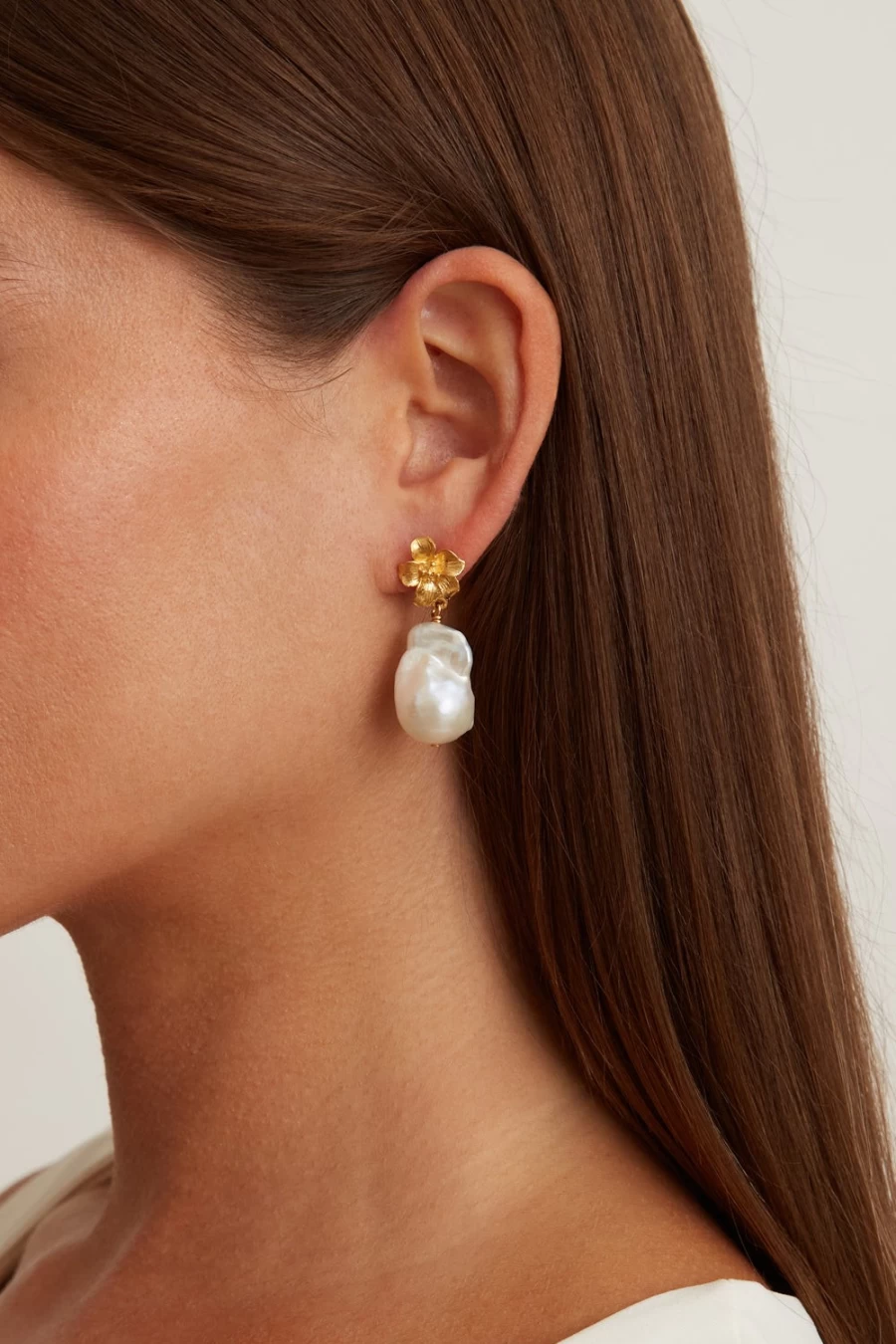 Chan Luu Gold Hibiscus Pearl Drop Earrings for Women - Handcrafted Bohemian Jewelry