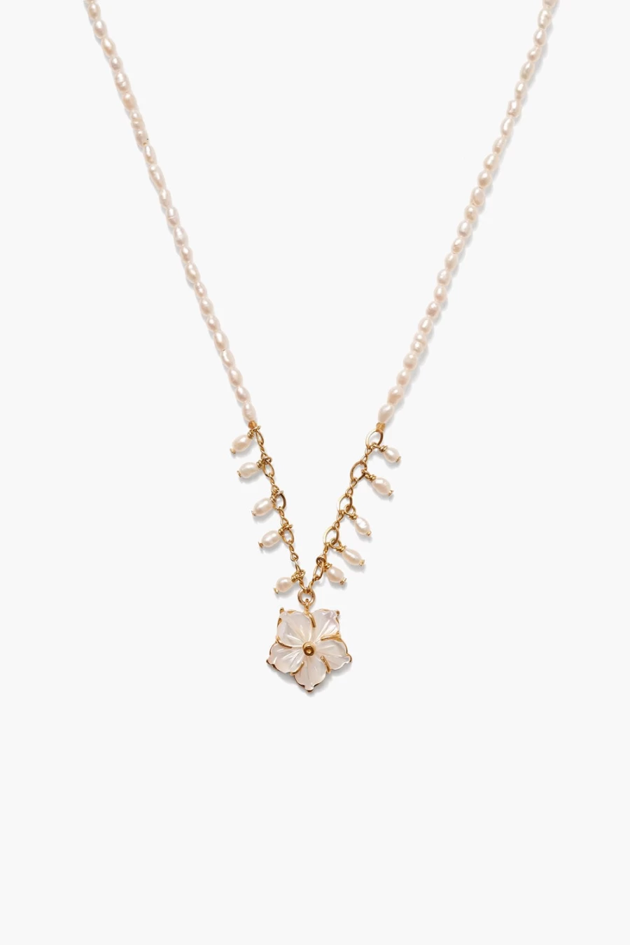 Chan Luu Women's Plumeria Flower Necklace with White Pearl Elegant Boho Jewelry