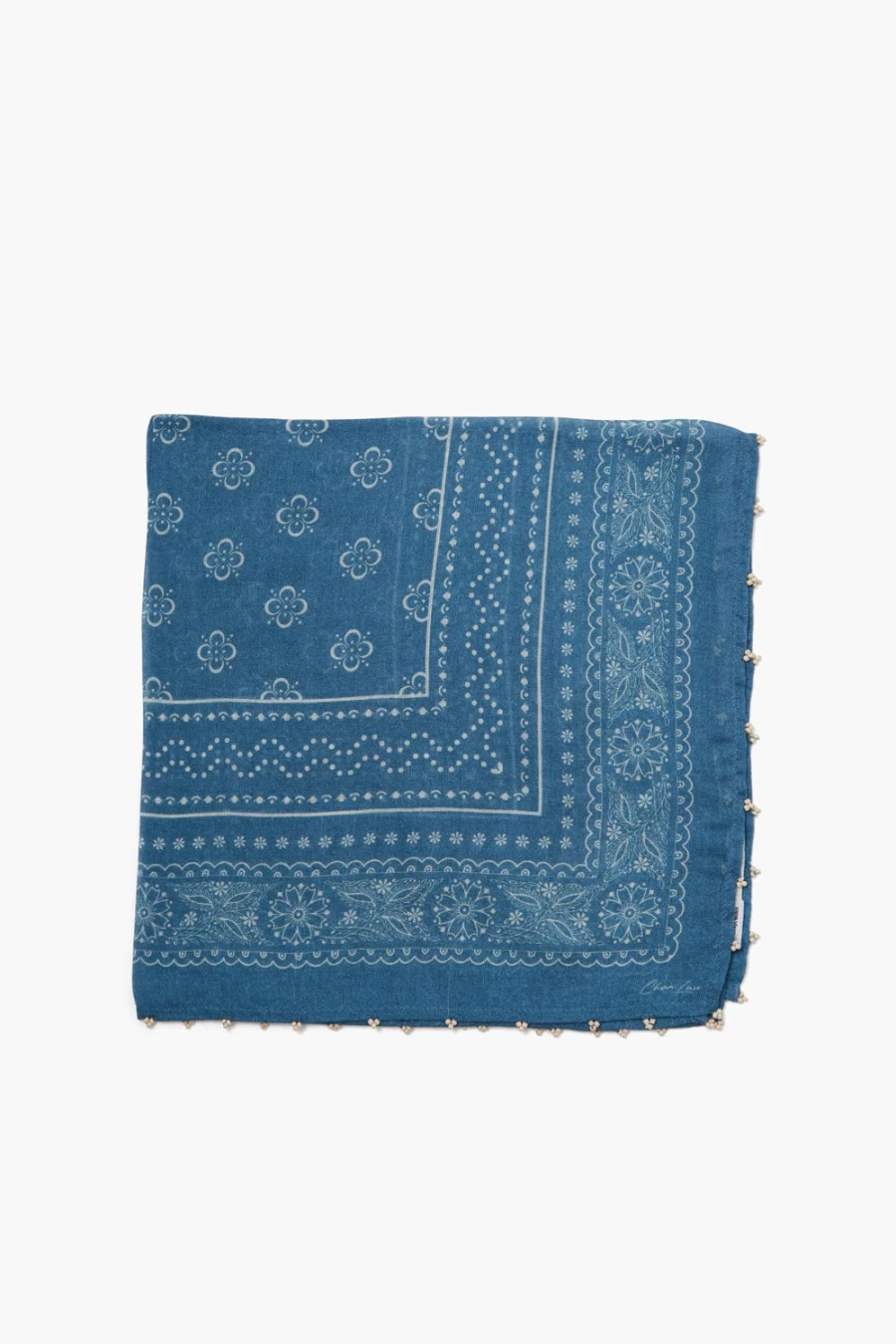 "Chan Luu Women's Blue Beaded Floral Print Bandana Coronet Headband"