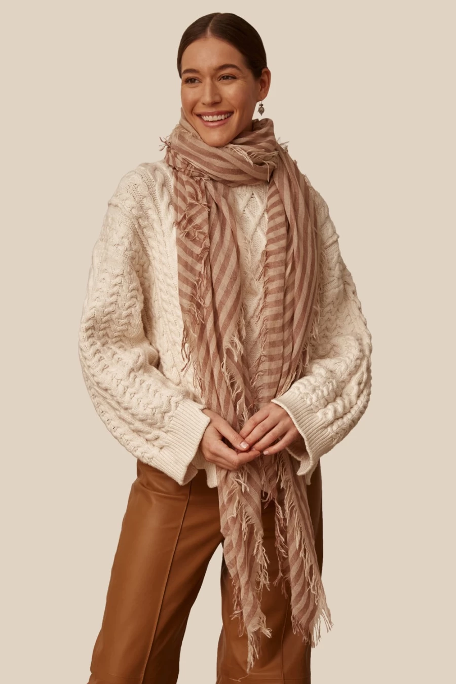 Chan Luu Women's Cognac Linea Cashmere Silk Scarf - Luxurious Blend for Elegant Style