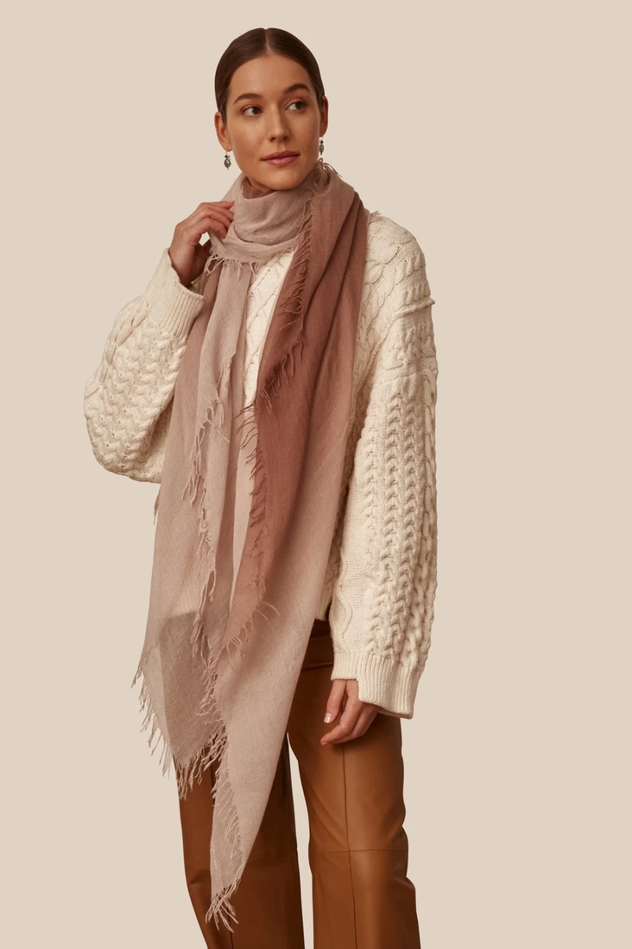 "Chan Luu Women's Cognac Dip-Dyed Cashmere Silk Scarf – Luxurious Blend Wrap"