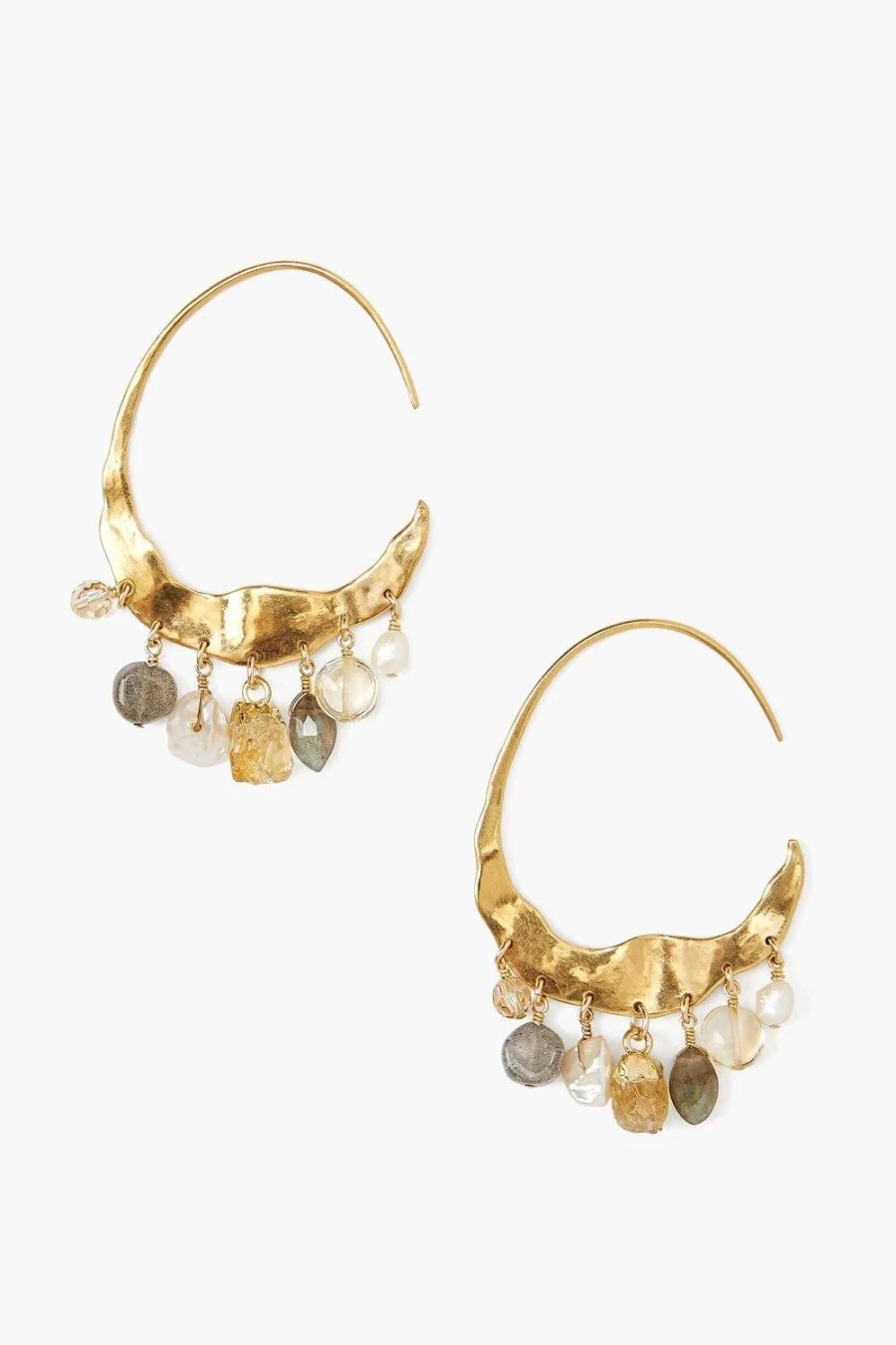 "Chan Luu Women's Gold Hoop Earrings with Cream Pearl and Citrine Gemstones"