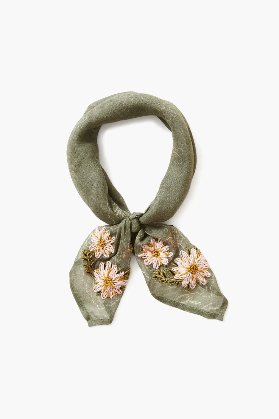 Chan Luu Women's Sage Green Embroidered Floral Bandana Scarf