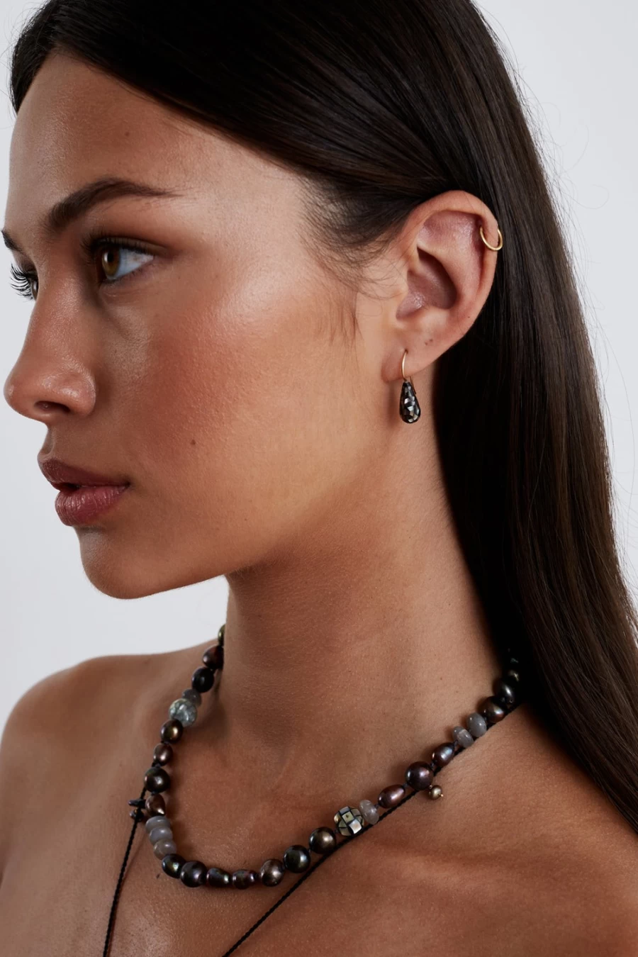 Chan Luu 14K Gold Black Mother of Pearl Mosaic Drop Earrings for Women