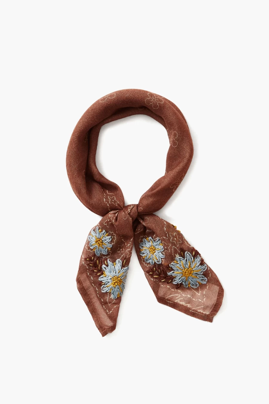 "Chan Luu Women's Embroidered Floral Bandana Scarf in Cognac"